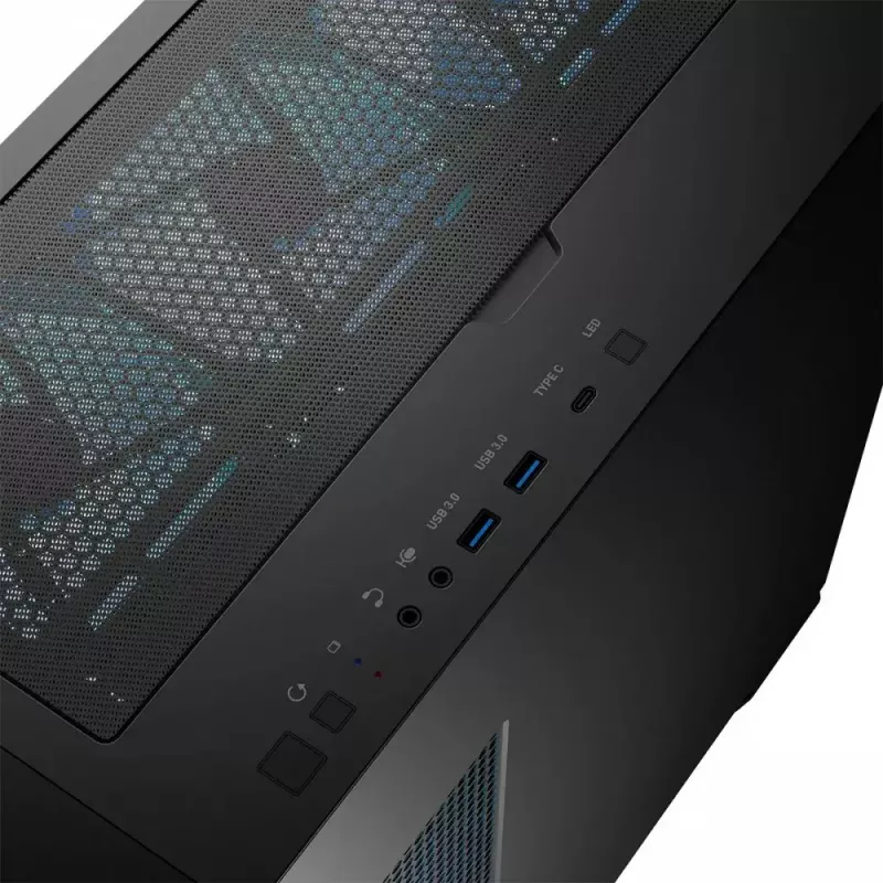 PC korpusas MODECOM Horizon ARGB FLOW MIDI Juoda — E-ATX palaikymas, grūdintas stiklas, ARGB, USB-C, maks. GPU 400 mm