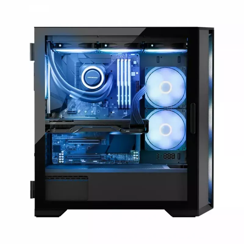 PC korpusas MODECOM Horizon ARGB FLOW MIDI Juoda — E-ATX palaikymas, grūdintas stiklas, ARGB, USB-C, maks. GPU 400 mm