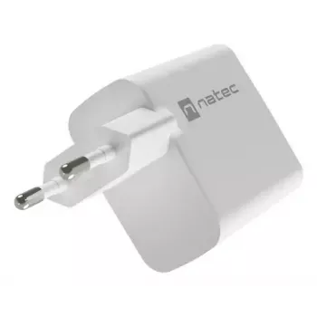 NATEC laidinis kintamosios srovės mobiliųjų įrenginių įkroviklis NUC-2142, USB-C PD 3.0 + USB-A, 5–20 V iki 3 A, 45 W, baltas