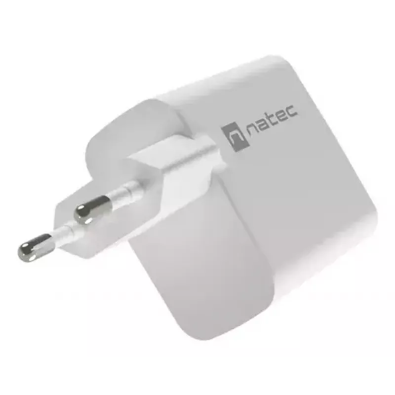 NATEC laidinis kintamosios srovės mobiliųjų įrenginių įkroviklis NUC-2142, USB-C PD 3.0 + USB-A, 5–20 V iki 3 A, 45 W, baltas