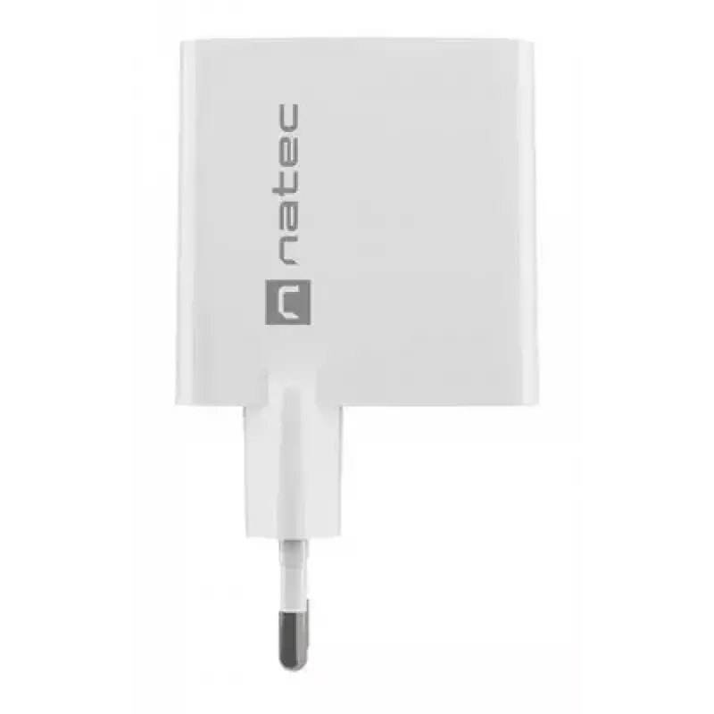 NATEC laidinis kintamosios srovės mobiliųjų įrenginių įkroviklis NUC-2142, USB-C PD 3.0 + USB-A, 5–20 V iki 3 A, 45 W, baltas
