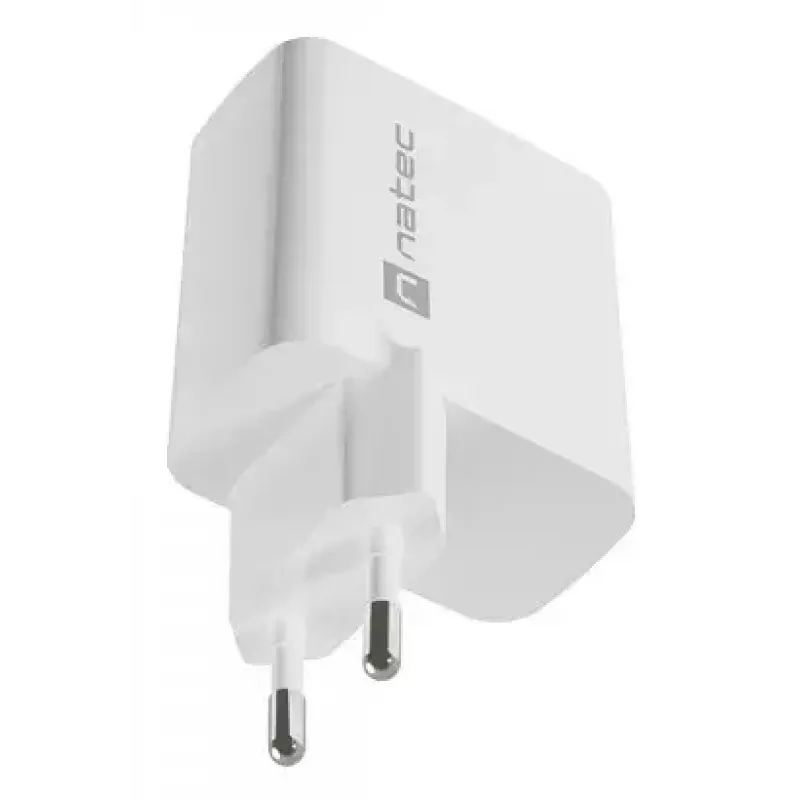 NATEC laidinis kintamosios srovės mobiliųjų įrenginių įkroviklis NUC-2142, USB-C PD 3.0 + USB-A, 5–20 V iki 3 A, 45 W, baltas