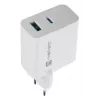 NATEC laidinis kintamosios srovės mobiliųjų įrenginių įkroviklis NUC-2142, USB-C PD 3.0 + USB-A, 5–20 V iki 3 A, 45 W, baltas
