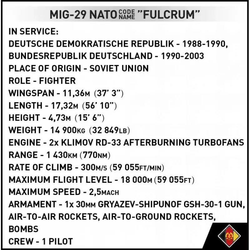 Konstruktorius Cobi MiG-29 Rytų Vokietija 5851 — 300 dalių rinkinys