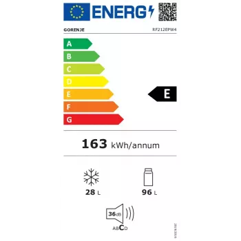 Laisvai pastatomas šaldytuvas-šaldiklis Gorenje RF212EPW4 — 124 l (96 l šaldytuvas / 28 l šaldiklis), balta