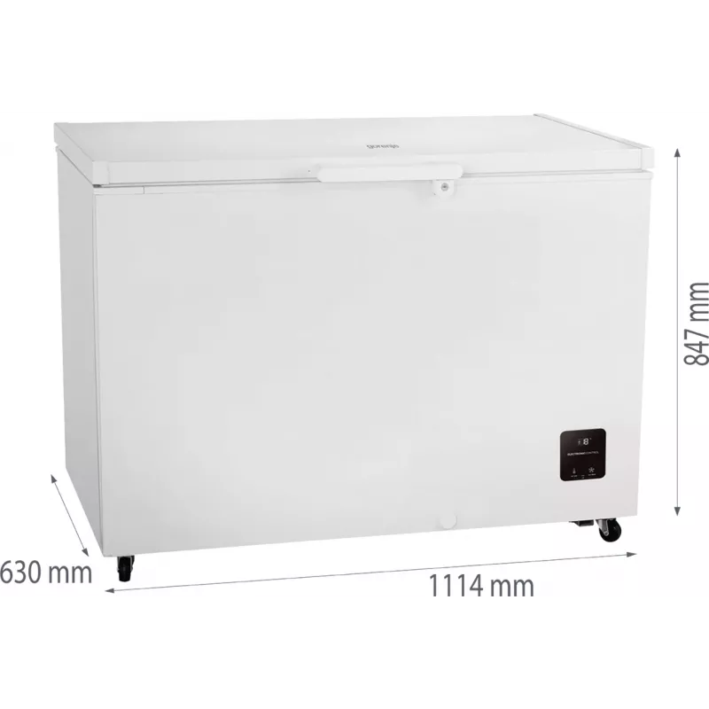 Krūtininis šaldiklis Gorenje FH30EAW — 297 L naudingoji talpa, energijos klasė E, laisvai pastatomas, ekranas, baltas
