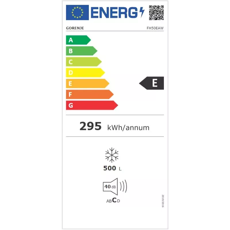 Šaldomoji dėžė Gorenje FH50EAW — 500 L, pastatoma, 84,7 cm aukštis, energijos klasė E, balta