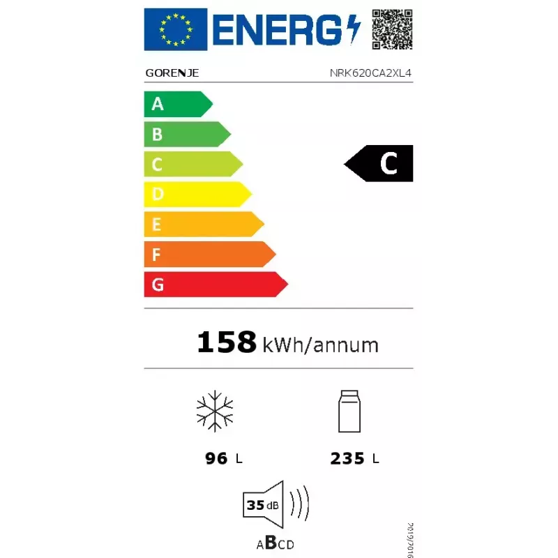 Gorenje NRK620CA2XL4 laisvai statomas šaldytuvas su šaldikliu, apatinis šaldiklis, 331 l (235 l + 96 l), No Frost Plus, energijos klasė C, pilkas