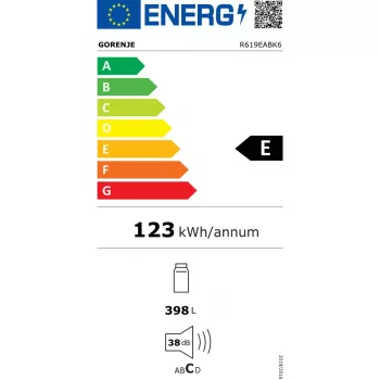Laisvai pastatomas šaldytuvas Gorenje R619EABK6, 398 l, juodas, LED ekranas, E klasė, 1850×595×663 mm