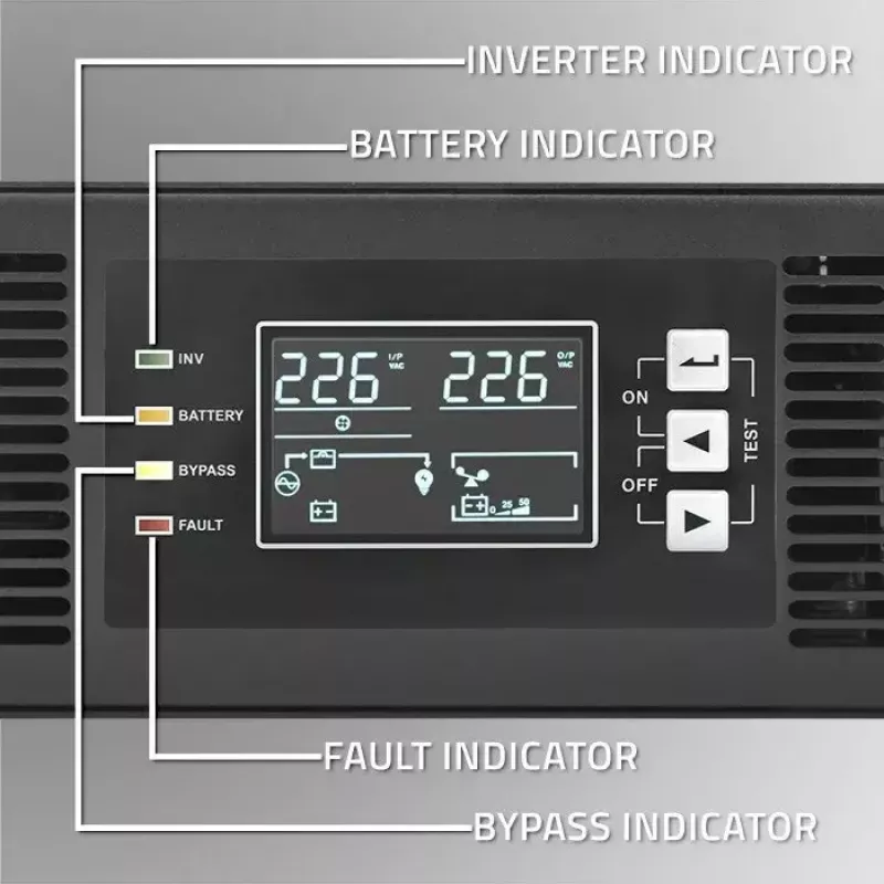 Stovo UPS QOLTEC 52286 2 kVA (2000 W) galios koeficientas 1.0, montuojamas stove