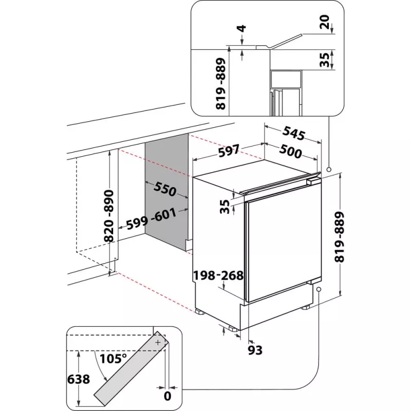 Whirlpool WBUFZ011 vertikalus šaldiklis po stalviršiu 91 L