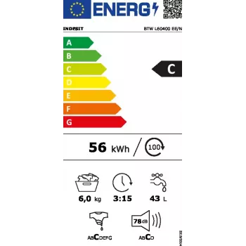 Skalbimo mašina su viršutiniu įkrovimu Indesit BTW L60400 EE/N — 6 kg, 1000 aps./min., 400×600×900 mm, balta