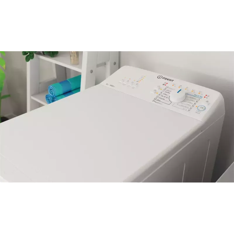 Skalbimo mašina su viršutiniu įkrovimu Indesit BTW L60400 EE/N — 6 kg, 1000 aps./min., 400×600×900 mm, balta