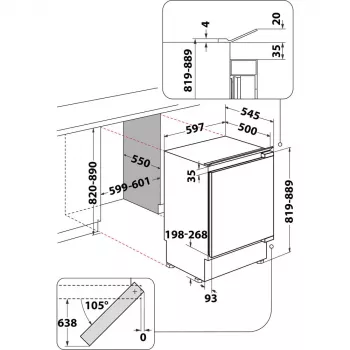 Whirlpool WBUF011 kombinuotas šaldytuvas Pastatomas po stalviršiu 126 L