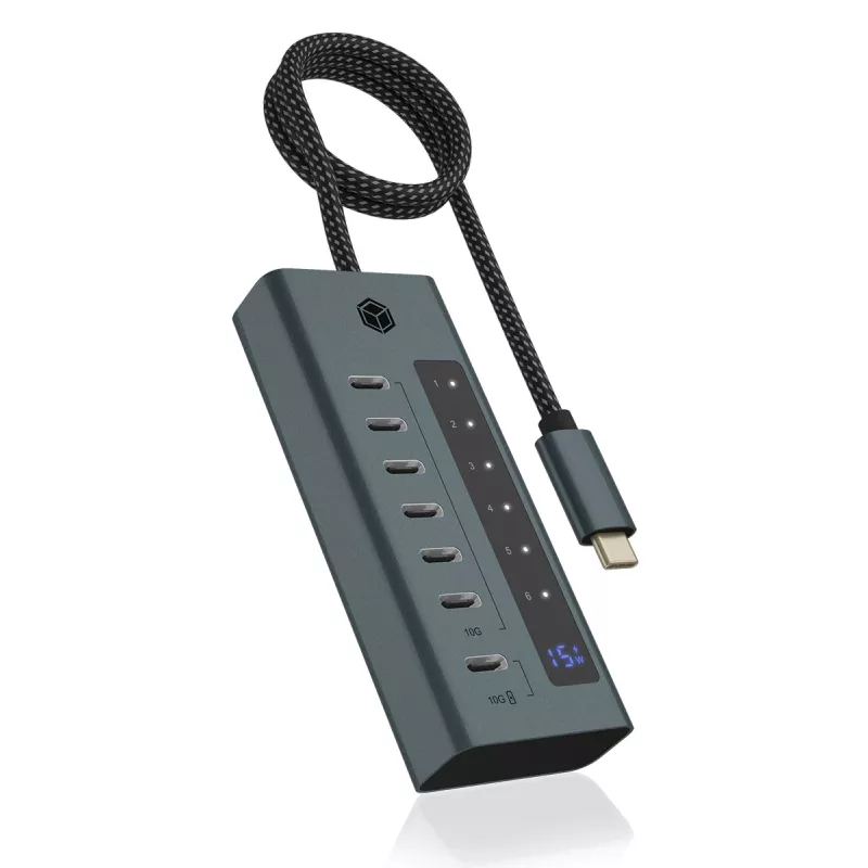 ICY BOX IB-HUB1457-C31 USB 3.2 Gen 1 (3.1 Gen 1) Type-C 10000 Mbit/s Mėlyna, Pilka