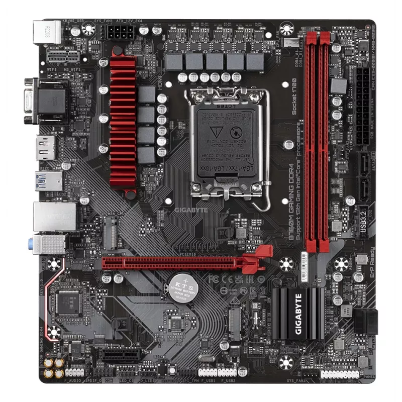 GIGABYTE B760M GAMING DDR4 pagrindinė plokštė – palaiko Intel Core 14 kartos procesorius, 6+2+1 fazių skaitmeninis VRM, iki 5333 MHz DDR4 (OC), 2xPCIe 4.0 M.2, 2,5 GbE LAN, USB 3.2 Gen1