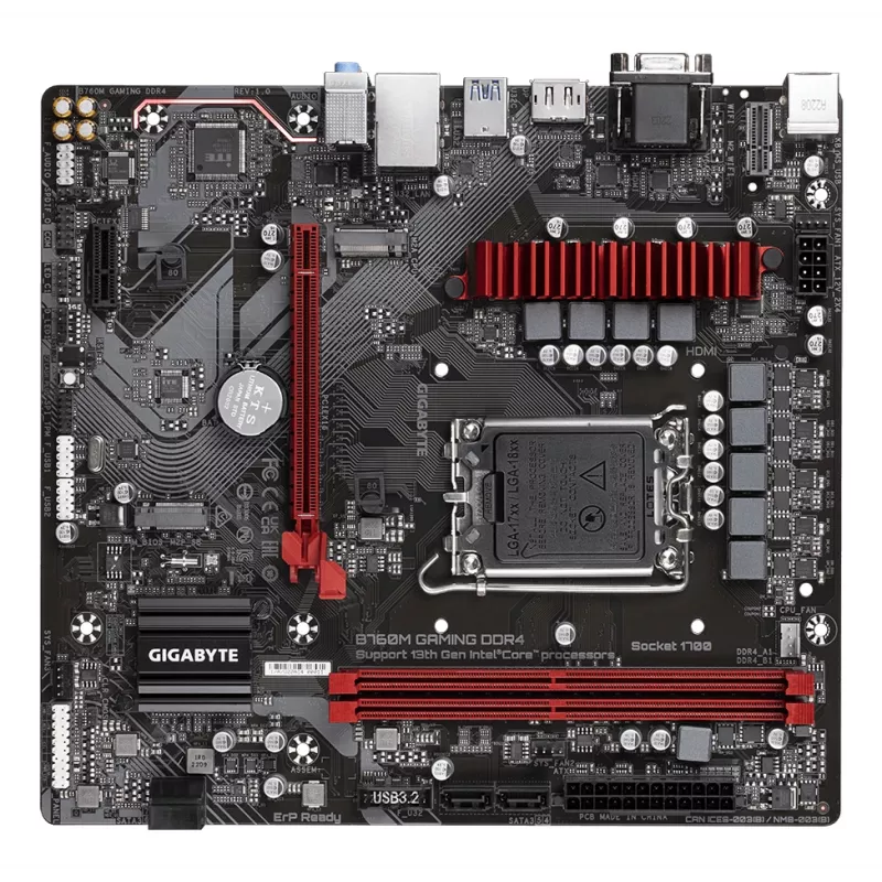 GIGABYTE B760M GAMING DDR4 pagrindinė plokštė – palaiko Intel Core 14 kartos procesorius, 6+2+1 fazių skaitmeninis VRM, iki 5333 MHz DDR4 (OC), 2xPCIe 4.0 M.2, 2,5 GbE LAN, USB 3.2 Gen1