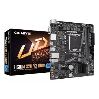 GIGABYTE H610M S2H V3 DDR4 pagrindinė plokštė – palaiko Intel Core 14-os kartos procesorius, 4+1+1 hibridinį skaitmeninį VRM, iki 3200 MHz DDR4, 1x PCIe 3.0 M.2, GbE LAN, USB 3.2 Gen 1