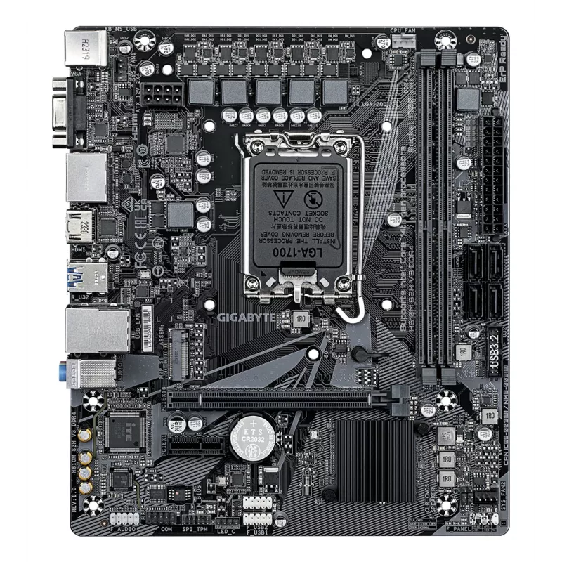 GIGABYTE H610M S2H V3 DDR4 pagrindinė plokštė – palaiko Intel Core 14-os kartos procesorius, 4+1+1 hibridinį skaitmeninį VRM, iki 3200 MHz DDR4, 1x PCIe 3.0 M.2, GbE LAN, USB 3.2 Gen 1