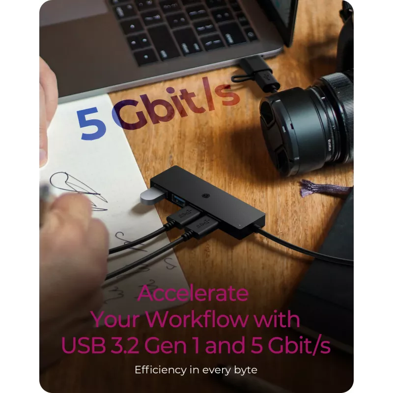 ICY BOX IB-HUB1424-C3 USB 3.2 Gen 1 (3.1 Gen 1) Type-A + Type-C 5000 Mbit/s juodas