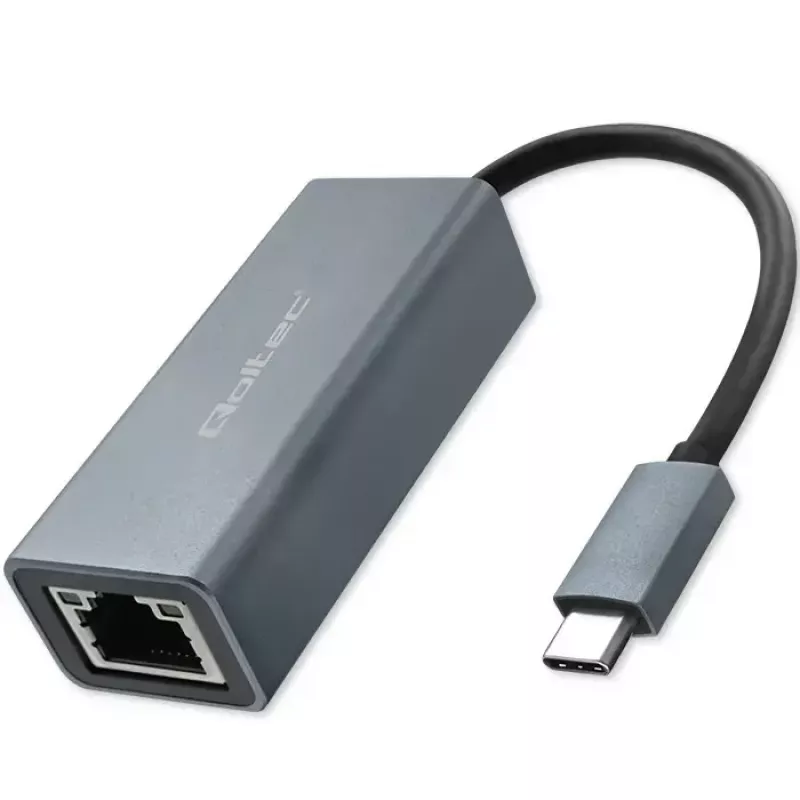 Qoltec 50352 RJ-45 sąsajos kortelė USB Type-C moteriška Pilka