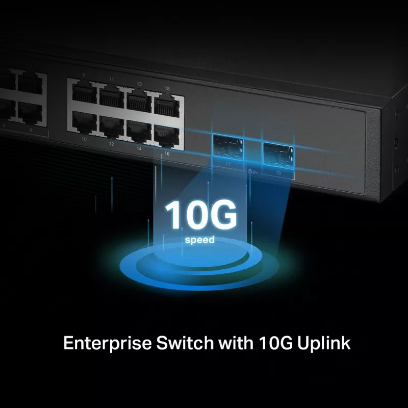 TP-Link Omada 16 prievadų 2,5G ir 2 prievadų 10GE SFP+ L2+ valdomas komutatorius su 8 prievadų PoE+