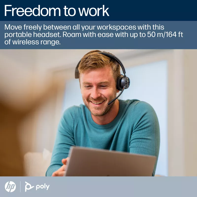 HP Poly Voyager 4310-M Microsoft Teams sertifikuotos USB-C ausinės +BT700 adapteris +Įkrovimo stovas
