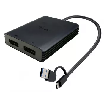 i-tec USB-A/USB-C Dual 4K/60 Hz DisplayPort vaizdo adapteris, 0,27 m, USB Type-A/USB Type-C, 2 x DisplayPort, Male, Female, 3840 x 2160 pikselių