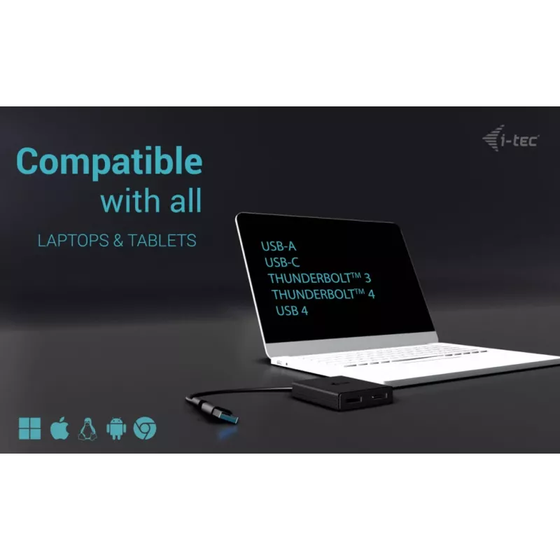 i-tec USB-A/USB-C Dual 4K/60 Hz DisplayPort vaizdo adapteris, 0,27 m, USB Type-A/USB Type-C, 2 x DisplayPort, Male, Female, 3840 x 2160 pikselių