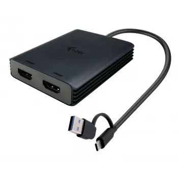 i-tec USB-A/USB-C Dual 4K/60 Hz HDMI vaizdo adapteris, 0,27 m, USB Type-A/USB Type-C, 2 x HDMI, kištukas, lizdas, 3840 x 2160 pikselių
