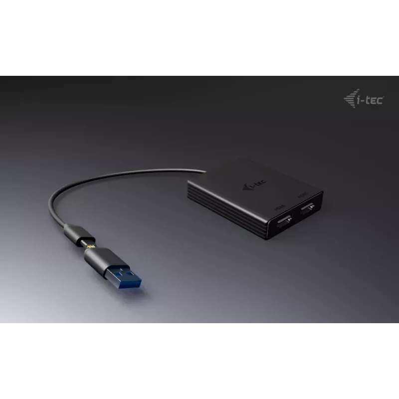 i-tec USB-A/USB-C Dual 4K/60 Hz HDMI vaizdo adapteris, 0,27 m, USB Type-A/USB Type-C, 2 x HDMI, kištukas, lizdas, 3840 x 2160 pikselių