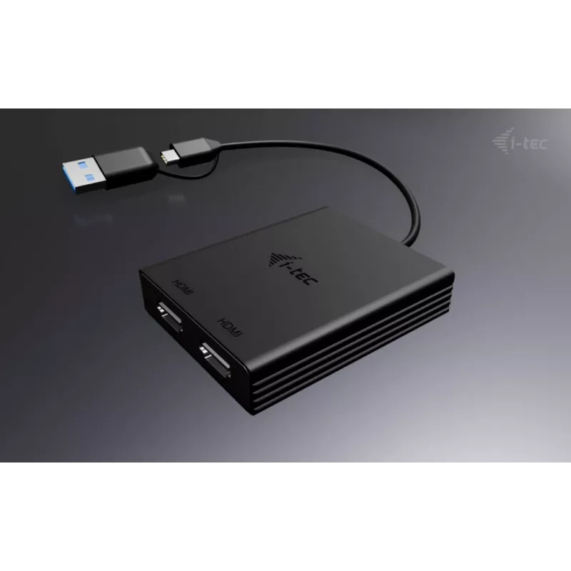 i-tec USB-A/USB-C Dual 4K/60 Hz HDMI vaizdo adapteris, 0,27 m, USB Type-A/USB Type-C, 2 x HDMI, kištukas, lizdas, 3840 x 2160 pikselių