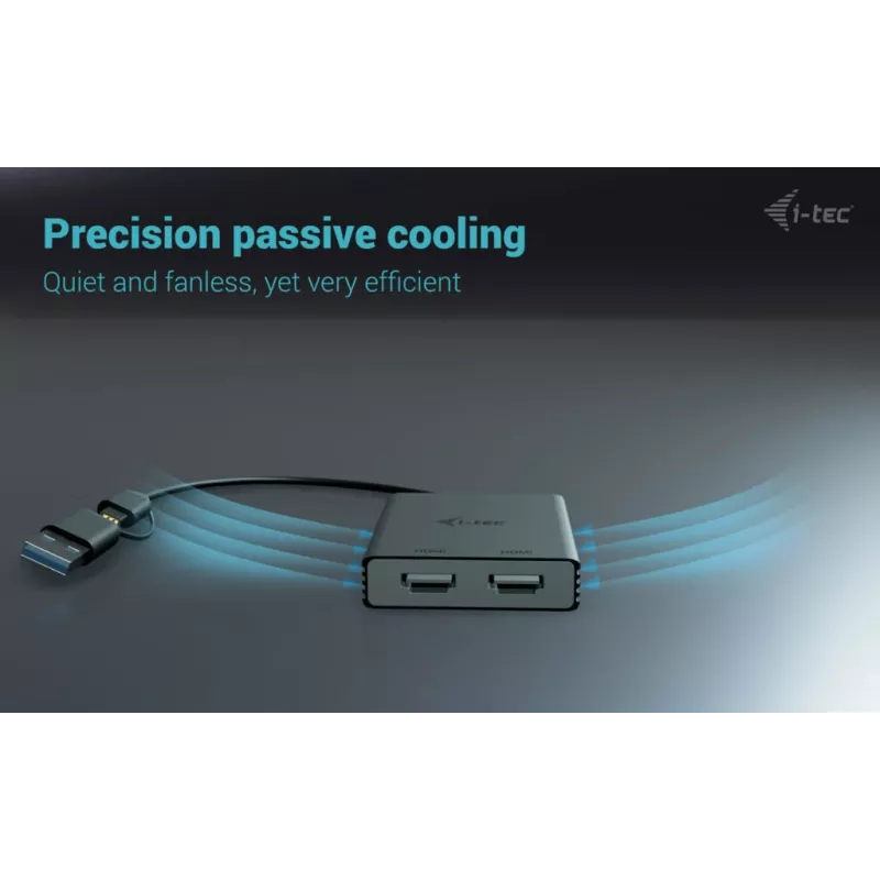 i-tec USB-A/USB-C Dual 4K/60 Hz HDMI vaizdo adapteris, 0,27 m, USB Type-A/USB Type-C, 2 x HDMI, kištukas, lizdas, 3840 x 2160 pikselių