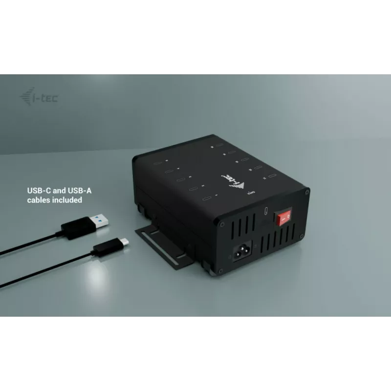 i-tec USB-C/USB-A metalinis įkrovimo + duomenų HUB, 15 W vienam prievadui, 10x USB-C