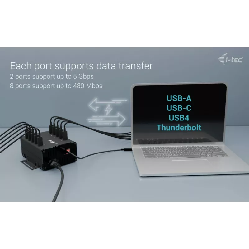 i-tec USB-C/USB-A metalinis įkrovimo + duomenų HUB, 15 W vienam prievadui, 10x USB-C