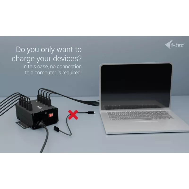 i-tec USB-C/USB-A metalinis įkrovimo + duomenų HUB, 15 W vienam prievadui, 10x USB-C