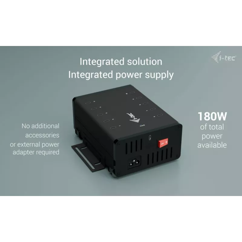 i-tec USB-C/USB-A metalinis įkrovimo + duomenų HUB, 15 W vienam prievadui, 10x USB-C