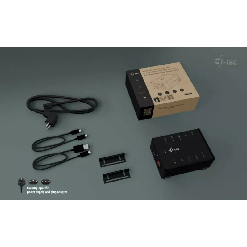 i-tec USB-C/USB-A metalinis įkrovimo + duomenų HUB, 15 W vienam prievadui, 10x USB-C