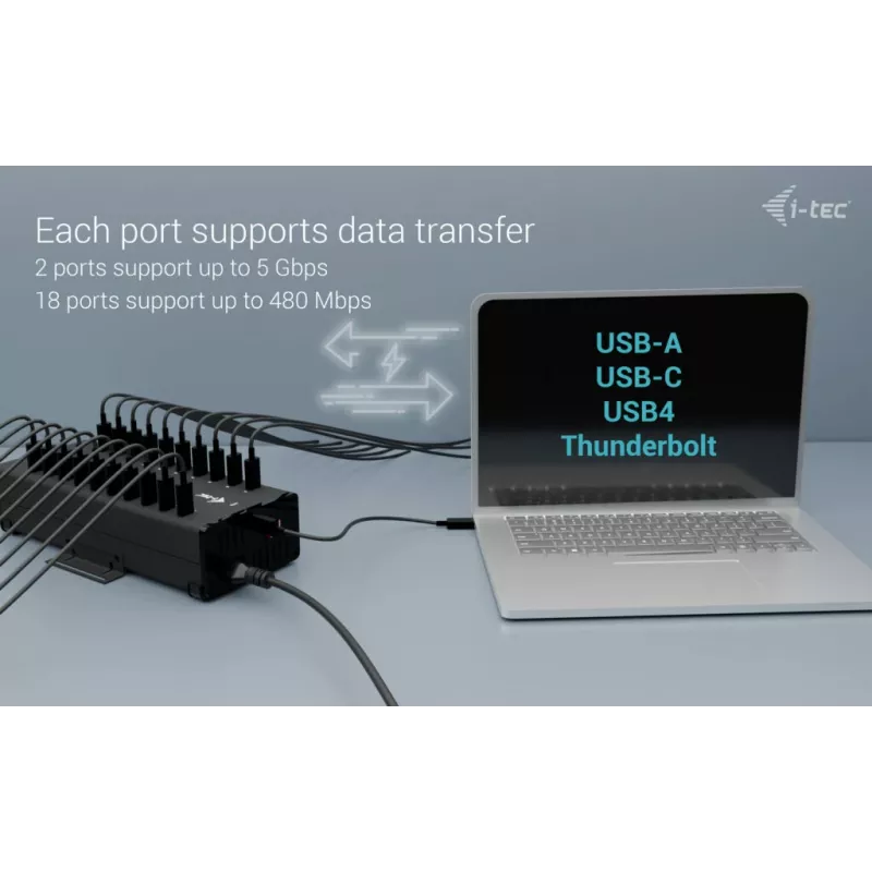 i-tec USB-C/USB-A Metal Charging + data HUB, 15W per lizdą, 20x USB-C
