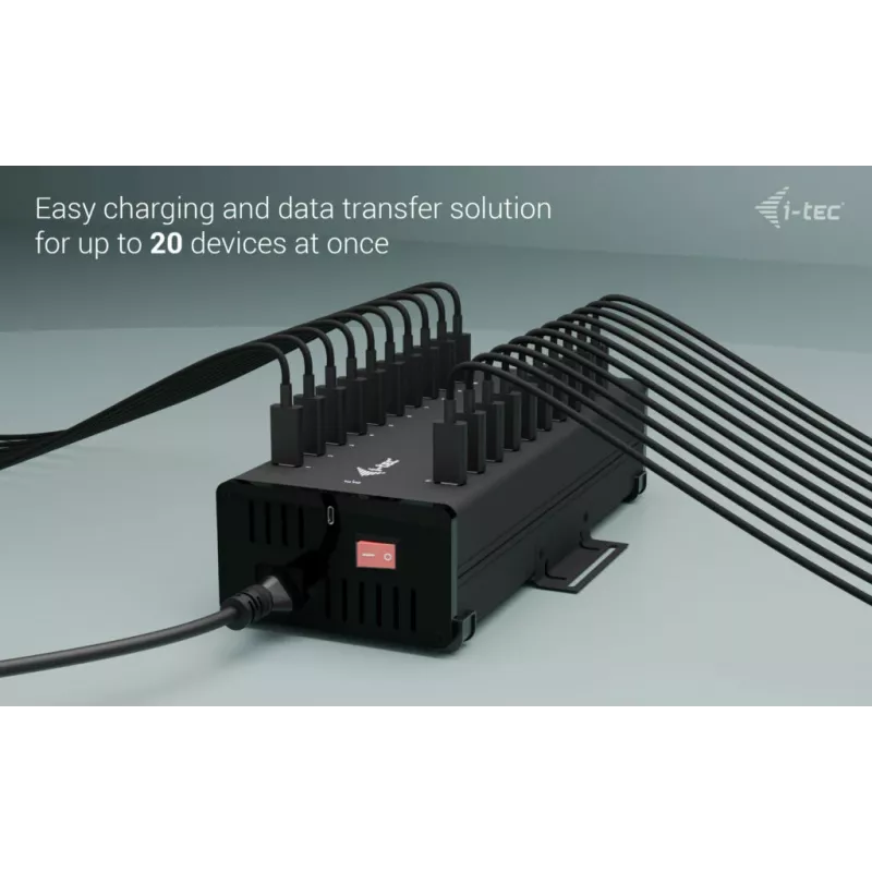i-tec USB-C/USB-A Metal Charging + data HUB, 15W per lizdą, 20x USB-C