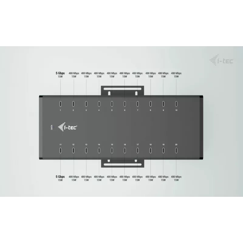 i-tec USB-C/USB-A Metal Charging + data HUB, 15W per lizdą, 20x USB-C