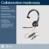 HP Poly Juodawire 3310 monofoninės ausinės, sertifikuotos Microsoft Teams, USB-C + USB-C/A adapteris