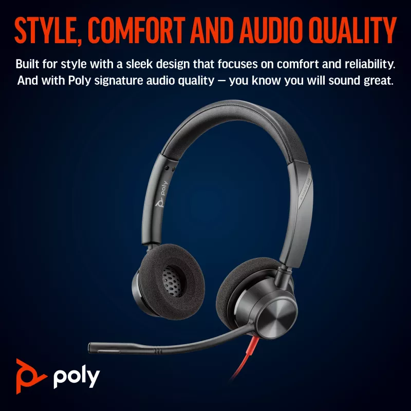 HP Poly Juodawire 3320 Stereo USB-C ausinės +USB-C/A adapteris