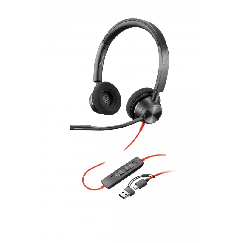 HP Poly Juodawire 3320 Stereo USB-C ausinės +USB-C/A adapteris