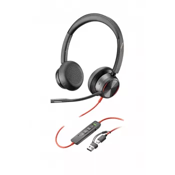 HP Poly Juodawire 8225 Stereo USB-C Headset +USB-C/A Adapter