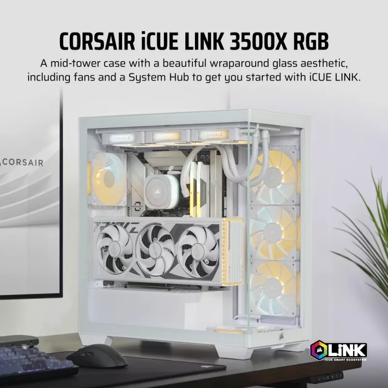 CORSAIR kompiuterio korpusas - iCUE LINK 3500X RGB vidutinio dydžio bokštas - balta
