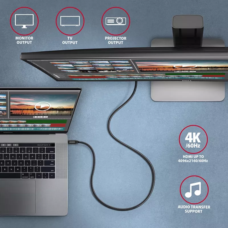 Axagon BUCM32-CM15AB SPEED+ USB-C <> USB 20Gbps/100W kabelis 1,5 m