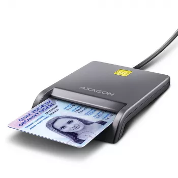 Axagon CRE-SM3T USB-A išmaniųjų / ID kortelių plokščiasis skaitytuvas, USB 2.0, 1,3 m, juodas, 56 g