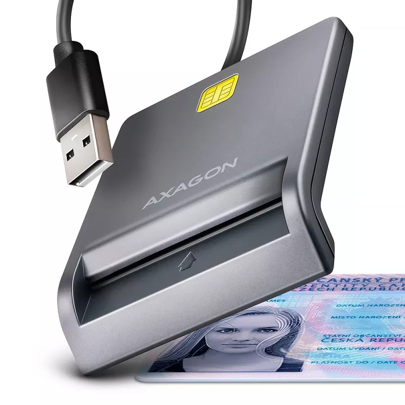Axagon CRE-SM3T USB-A išmaniųjų / ID kortelių plokščiasis skaitytuvas, USB 2.0, 1,3 m, juodas, 56 g