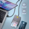 Axagon CRE-SM3T USB-A išmaniųjų / ID kortelių plokščiasis skaitytuvas, USB 2.0, 1,3 m, juodas, 56 g